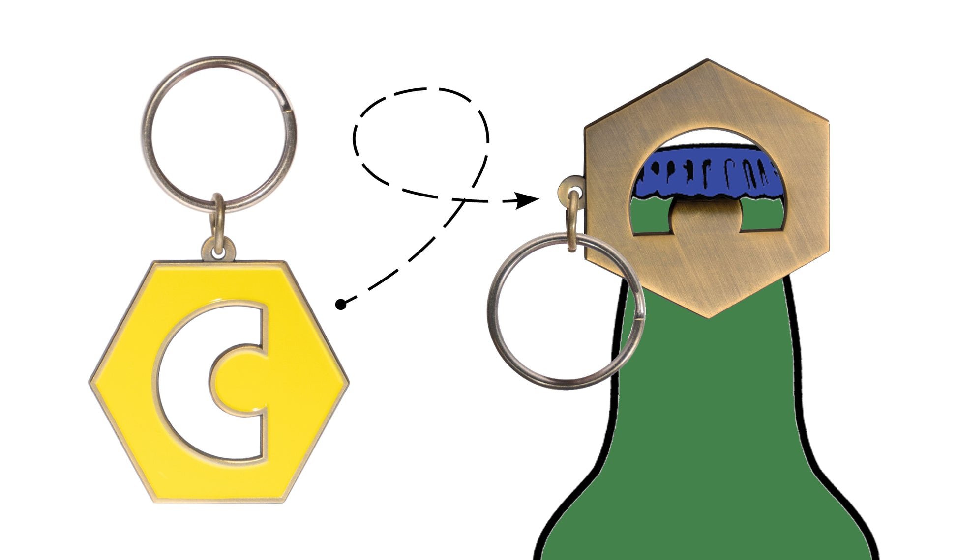 Simple instructions showing how the Canadaland bottle opener keychain can be used.